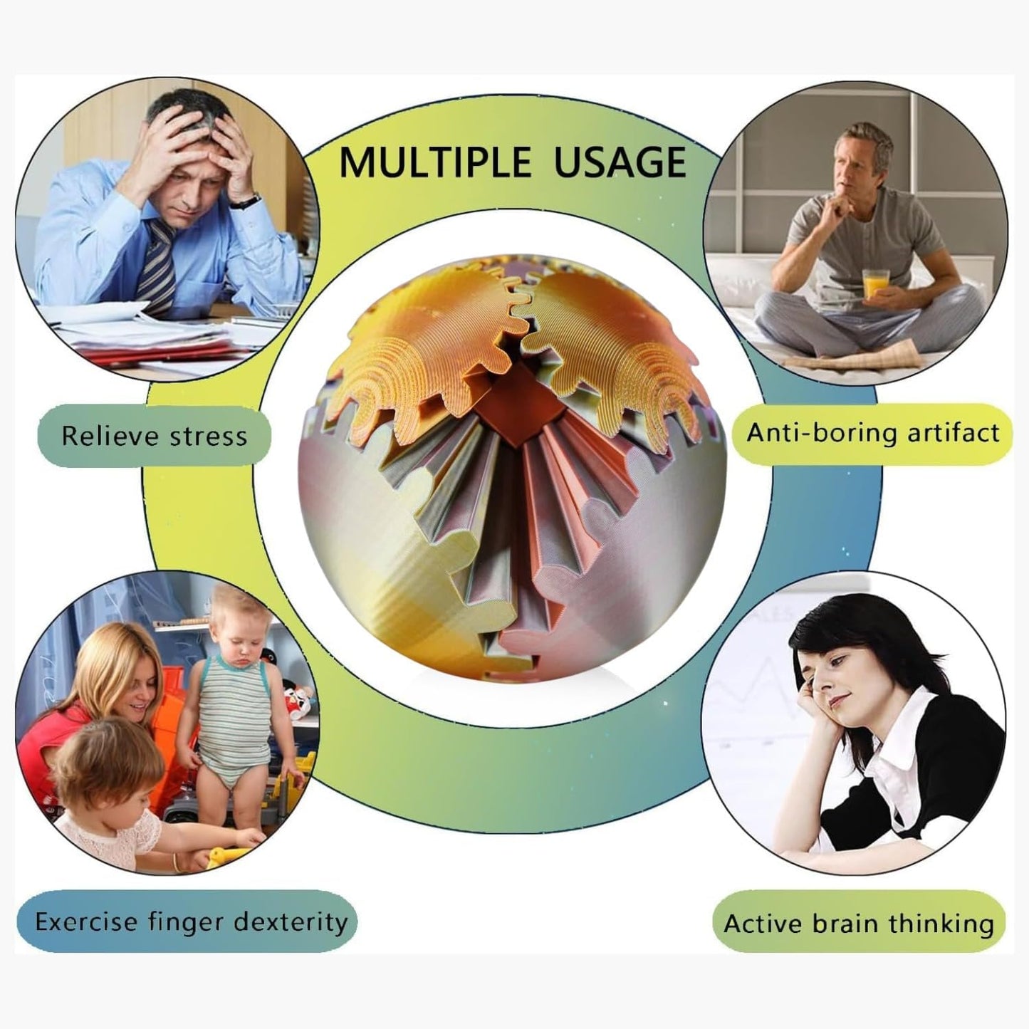 Gear Ball, 4.2in 3D Printed Gear Ball Spin Ball Cube Fidget Toys, Gear Sphere, Gear Balls Fidget Toy, Stress Ball, GearSphere Desk Toy, Fidget Balls, Gear Toy for Anxiety Relaxing (Laser Rose Gold)