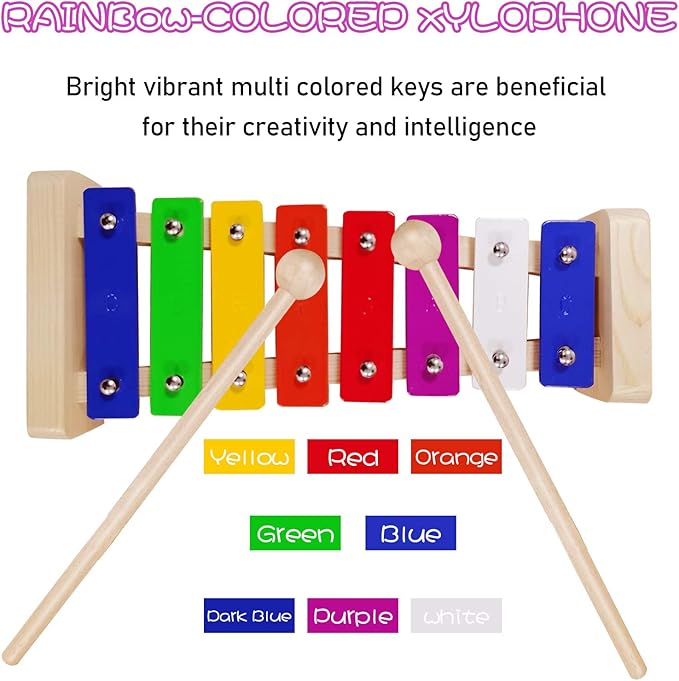 Xylophone for Kids,Glockenspiel with 2Child Safe Mallets 8Notes Diatonic,Colorful Metal Bars with Educational Development Musical,Xylophone for Toddlers,Kid Toy as Holiday/Birthday DIY Id