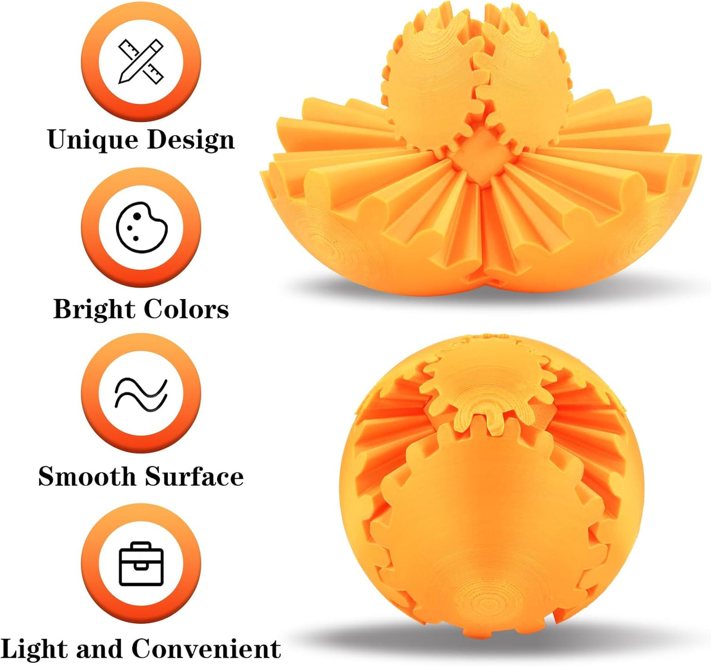 3D Printed Gear Sphere Ball – Colorful Gear Ball Fidget Gear Sphere Puzzle Cube Stress Relief Toy for Office and Home Decor Unique Gift Idea for Friends and Family (Gold)