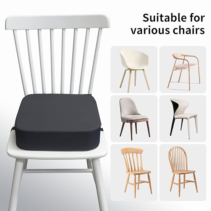 Toddler Booster Seat for Kitchen Chair, 3.5" Oxford Foam Cushion, Non-Slip Base, Adjustable Straps, Portable Dining Booster for Self-Feeding Toddlers at Home or on The Go (Dark Grey)