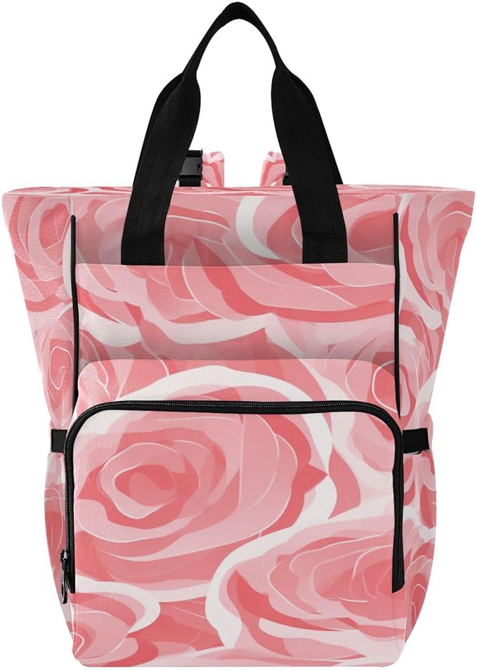 Doodle Pink Rose Diaper Bag Backpack, Mommy Bag, Multifunctional Diaper Bag, Travel Backpack, Large Capacity Diaper Bag