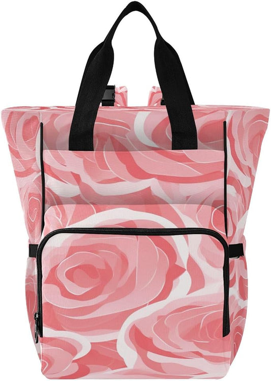 Doodle Pink Rose Diaper Bag Backpack, Mommy Bag, Multifunctional Diaper Bag, Travel Backpack, Large Capacity Diaper Bag