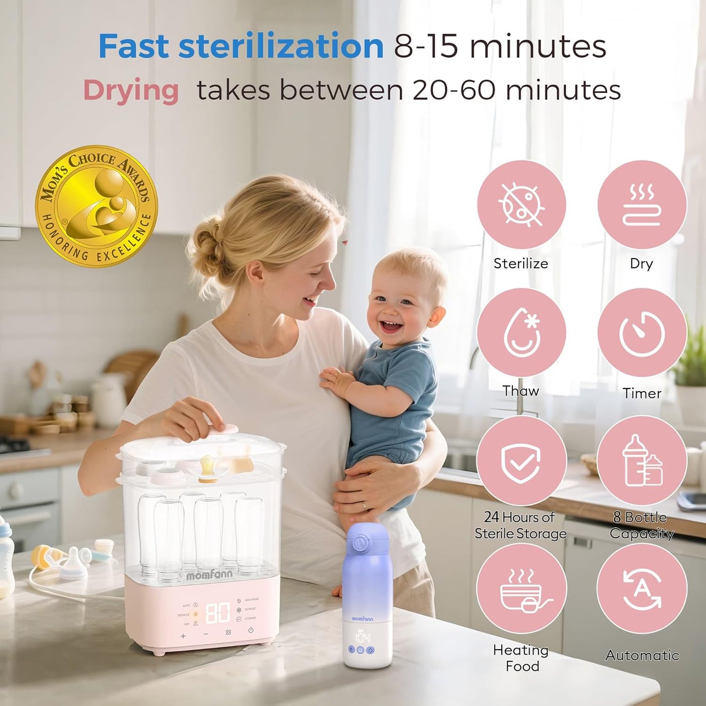 Bottle Sterilizer and Dryer, All-in-One Electric Steam Sterilizer Bottle Sanitizer for Baby Bottles, Pump Parts Accessories Newborn Essential Bottle Warmer for Breastmilk & Thaw (Pink)