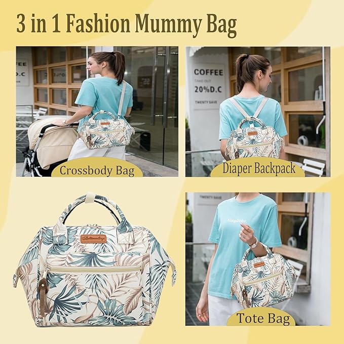 Small Diaper Bag-Mini Diaper Bag Backpack Crossbody Baby Diaper Tote Bag with Insulated Pocket(Green Leaf Jungle)