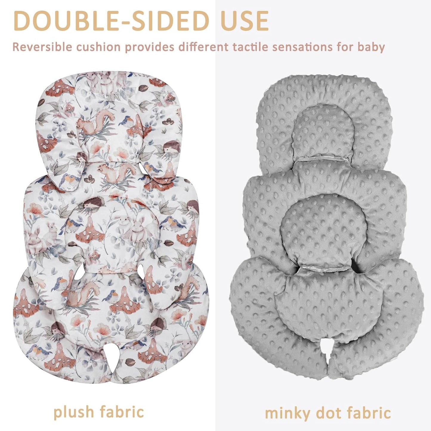 Infant Car Seat Insert, Car Seat Head Support Baby Girls Boys, Soft & Reversible Newborn Carseat Insert Cushion with 2 Strap Covers, for Stroller, Swing, Bouncer (Gray Animals)