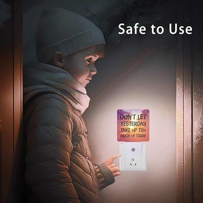 Inspirational Quote Night Light,Don't Let Yesterday Take Up Too Much of Today Night Lights Plug into Wall for Boys Girls Gifts, Dusk to Dawn Sensor Nightlight 0.5W Sleep Friendly