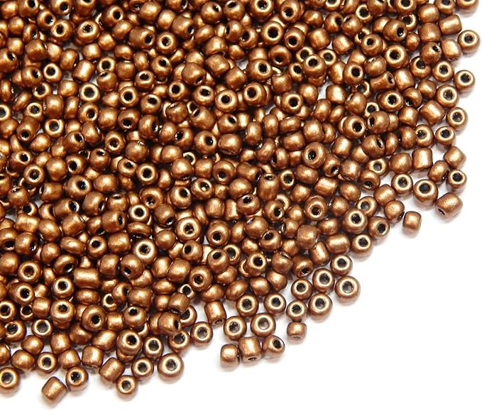 Perlin Glass Seed Beads 4mm 6/0 Round Mini Small Pony Spacer Beads 1100pcs for Jewelry Making Earrings Bracelets Pendants Waist DIY Handmade Metallic Color Kit (Matte Brown)