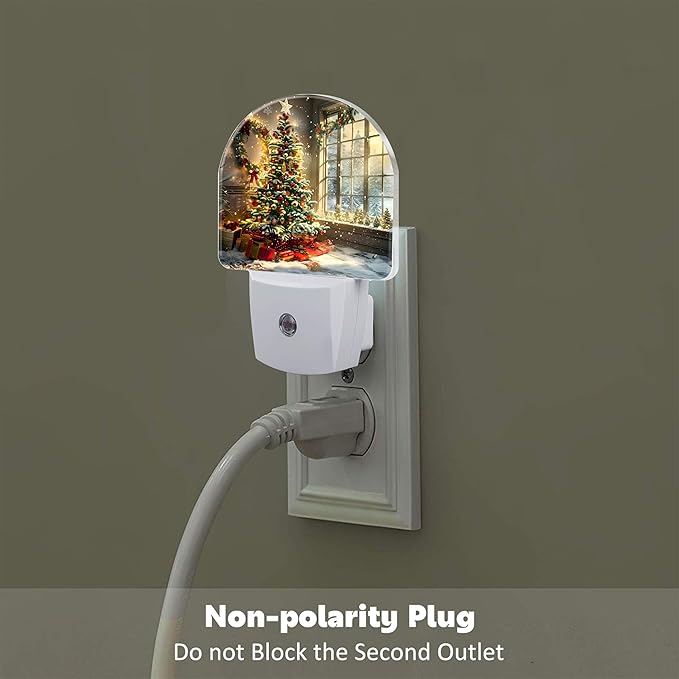 Christma Room Full of Gifts Night Light, Christmas Tree with Red and Gold Ornaments Dusk to Dawn Plug in, 0.5w Energy Saving Sleep Friendly NightLight for Kids Boys Girls Home Decor