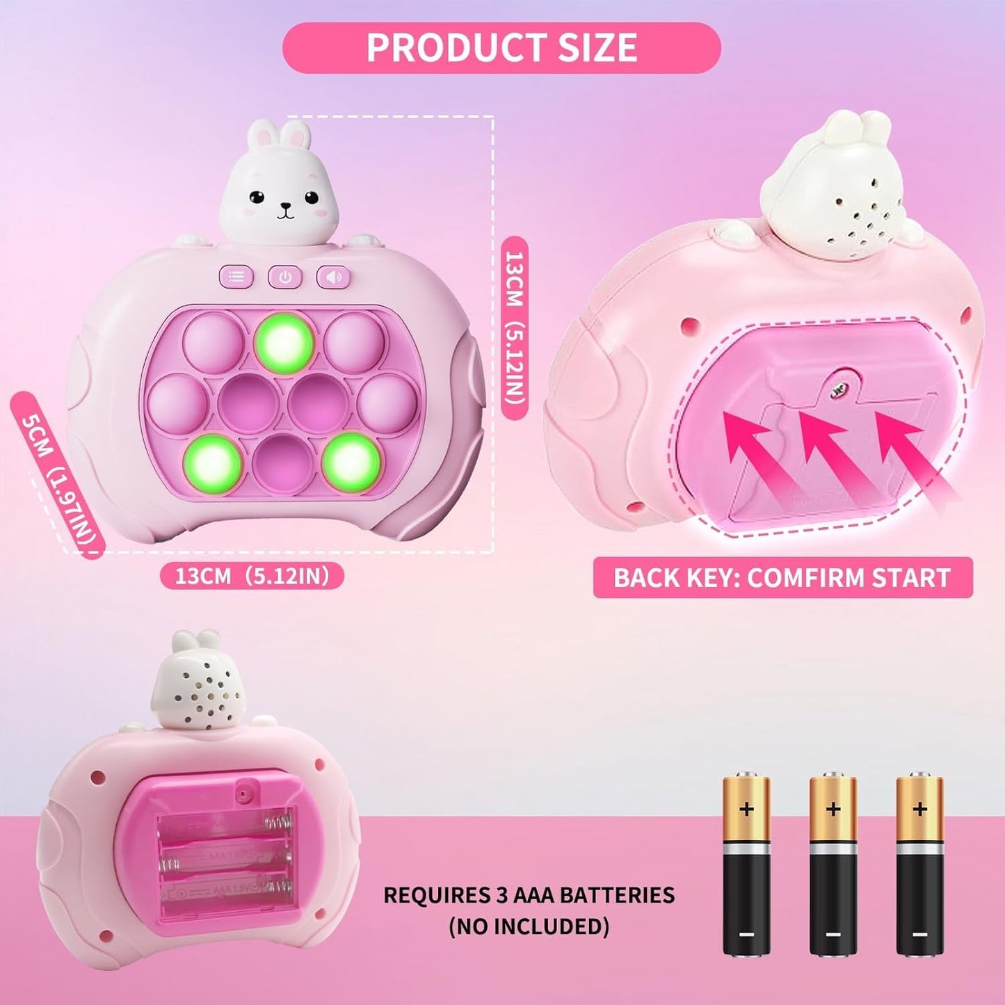 Pop Game Light Up Fidget Toy, Quick Push Bubble Game, Decompression Breakthrough Puzzle Pop Game Machine, Multiple Game Modes Toy for 3+ Years (Rabbit)