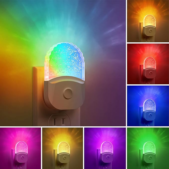 Night Lights Plug Into Wall [2 Pack], Color Changing Night Light for Kids, 8-Color RGB LED Nightlight with Dusk to Dawn Sensor for Bathroom Decor, Children Room, Gift