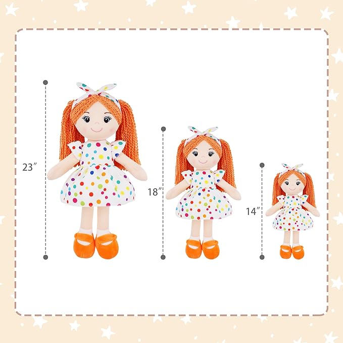 June Garden 23" Snuggle Cuties Bella - Soft Cuddly Plush Doll Gift for Girls - Huggable Rag Doll - Orange XL