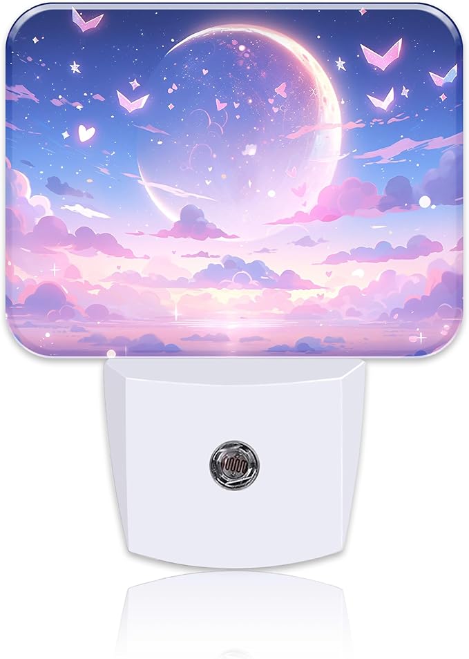 Pink Dream Starry Sky Night Light, Pink Moon Nightlight Plug into Wall with Dusk to Dawn Sensor for Kid Girls Boys Women Men Bedroom, Hallway, Kitchen, Bathroom, Stairs Decor