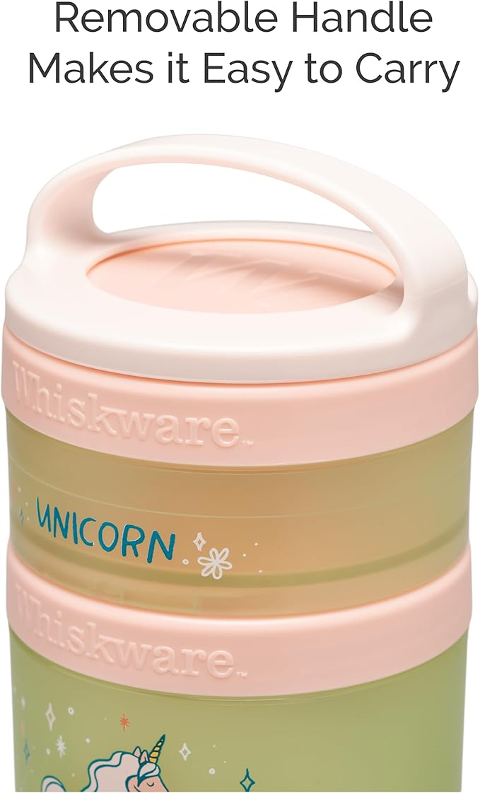 Whiskware Stackable Snack Containers for Kids, Set of 3 Stackable Snack Cups, Unicorn and Sharks Designs