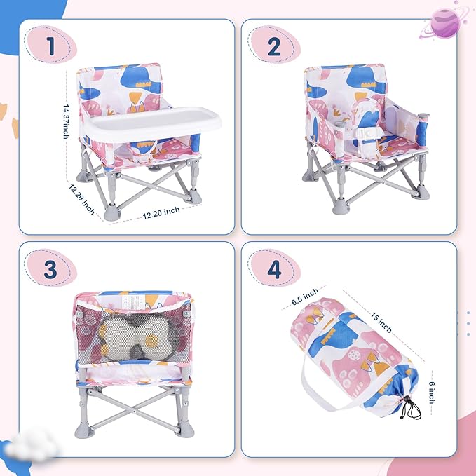 Portable Baby Booster Seat with Tray, Toddler Booster seat for Dining, Camping, Travel, Baby Beach Chair 6 Months to 3 Years Old Indoor Outdoor Use CH2408