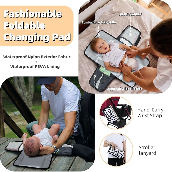 Diaper Bag Backpack with Changing Pad, Pacifier Case, Baby Bag for Boy Girl Toddler - Large, Stylish, Waterproof Travel Quilted Diaper Bag for Mom - Baby Shower Registry - Cow