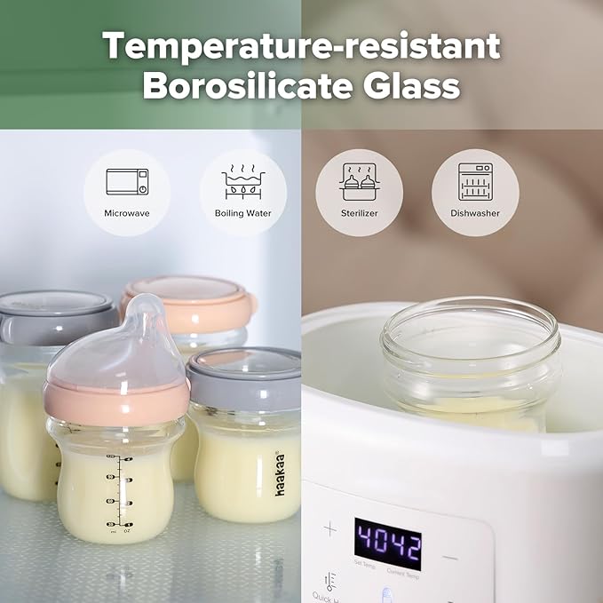 haakaa Gen.3 Natural Glass Baby Bottle 4.2oz/120ml - Wide Neck Anti-Colic Slow Flow Nipple for 0M+ Breastfed Baby, Newborn Registry Essentials,BPA-Free - 1 PK