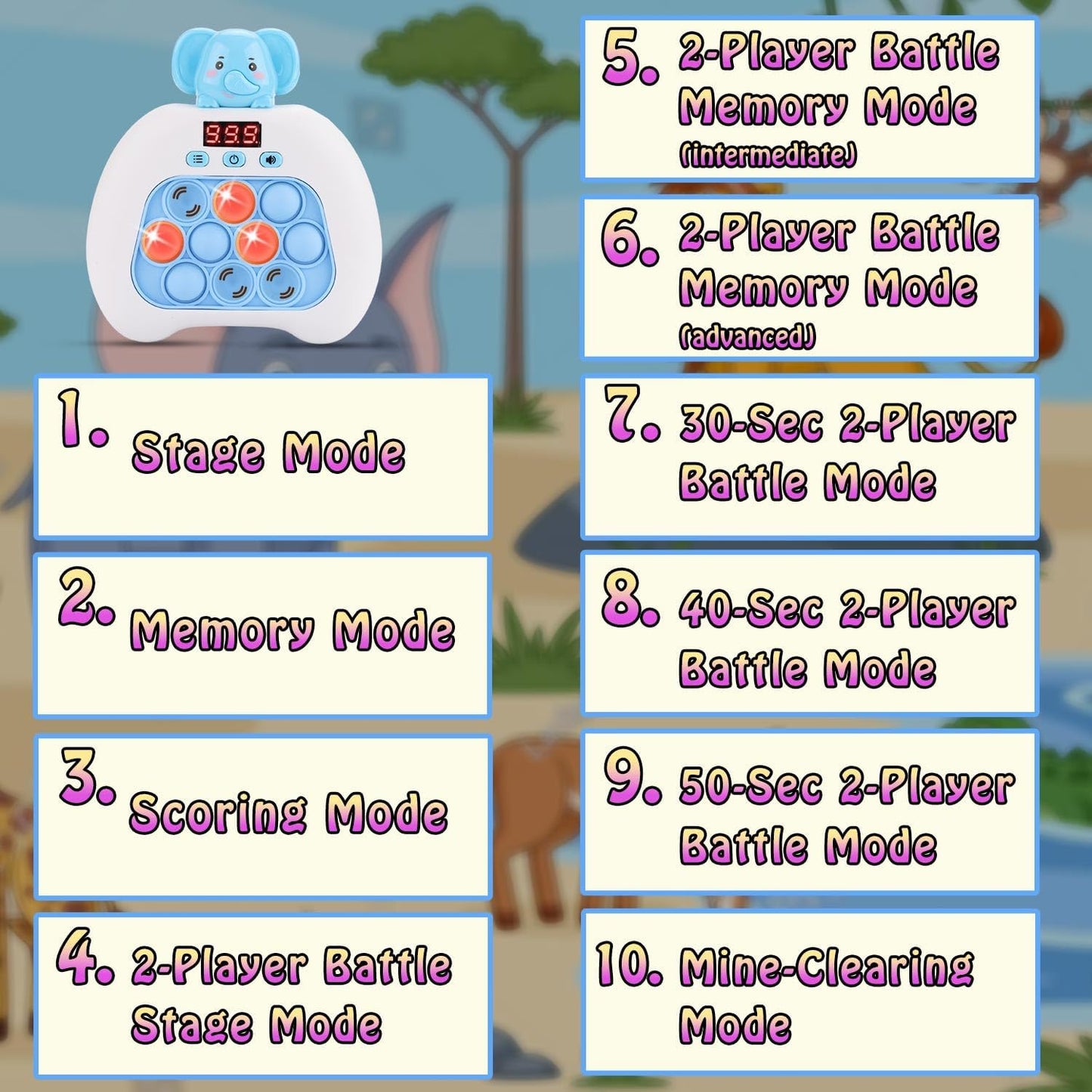 Quick Push Console Game, Pop Game Light up Fidget Toy, Handheld Puzzle Game Fast Push Bubble Game with Game Clearance Screen for Kids Teens Adults (Elephant)