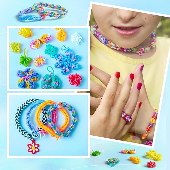 INSCRAFT 2590+ Colorful Loom Band Kit, 28 Colors Bracelet Making Kit with Storage Case, 100 Clips, 152 Beads, 20 Pendants, 5 Backpack Hooks and 1 Instructions, Christmas Birthday Gift for Girls Boys