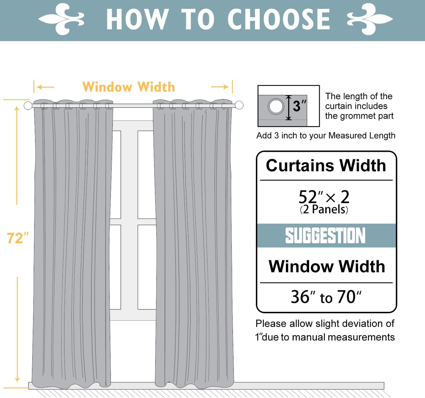 ChrisDowa Blackout Curtains 72 inches Long for Bedroom - 2 Panels Set Grommet Thermal Insulated Room Darkening Curtains for Living Room (Grey, 52 x 72 Inch)