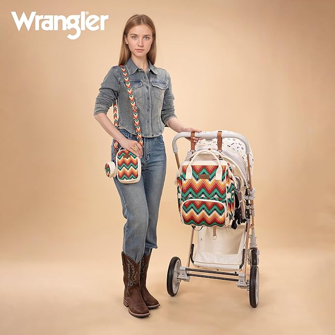 Montana West Wrangler Callie Diaper Bag Backpack with Pacifier Case, Crossbody Bottle Bag and Stroller Straps Western Pattern Multifunction Baby Travel Bag Set WG2216-9110TN