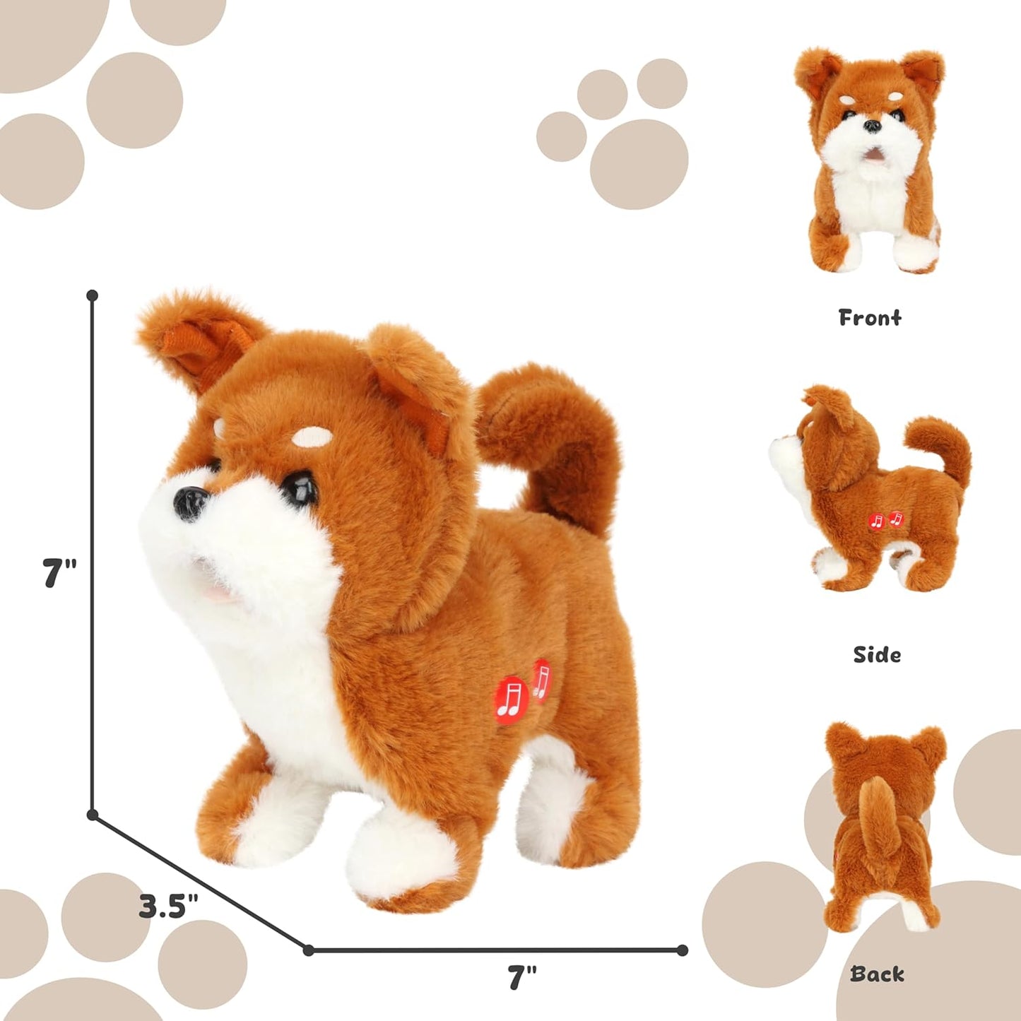 Easfan 7" Electric Walking Plush Dog Toy Interactive Talking Musical Plush Toy Brown Puppy Birthday Gifts for Kids Toddlers