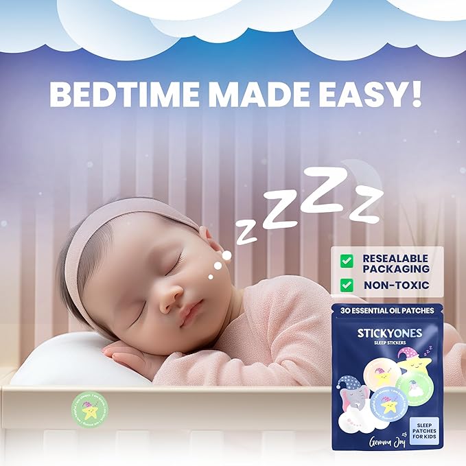 Gemma Joy Bedtime Baby Soothers & StickyOnes Sleep Patches - Cry Activated Heartbeat Elephant Plush Toy, Stuffed Animal with Calming Light & All-Natural, No Melatonin Bedtime Patches for Kids and Baby