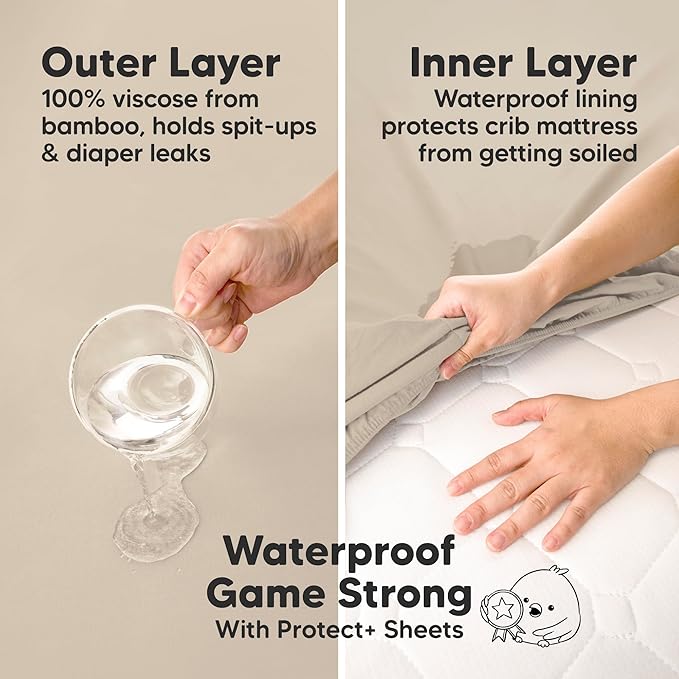 2-Pack Waterproof Baby Crib Sheets for Boys, Girls - 52x28 Viscose Derived from Bamboo Toddler Bed Sheet Neutral, Fitted Crib Mattress Protector Cover for Baby Bedding, Soft & Gentle (Nordic)