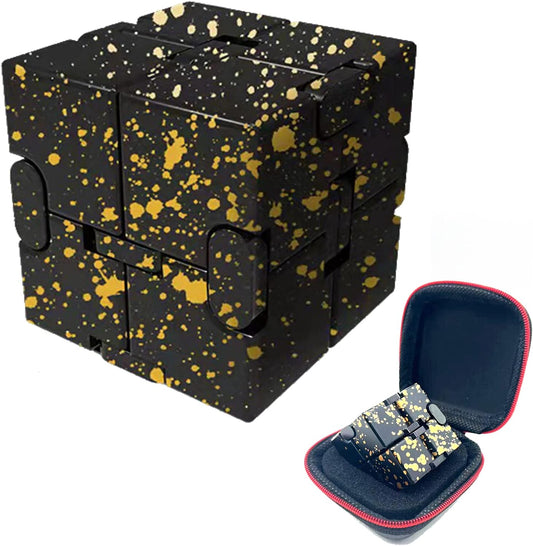 Metal Fidget Toys Infinity Cube for Men Anxiety Stress Relief Aluminum Alloy Material (Black & Yellow)