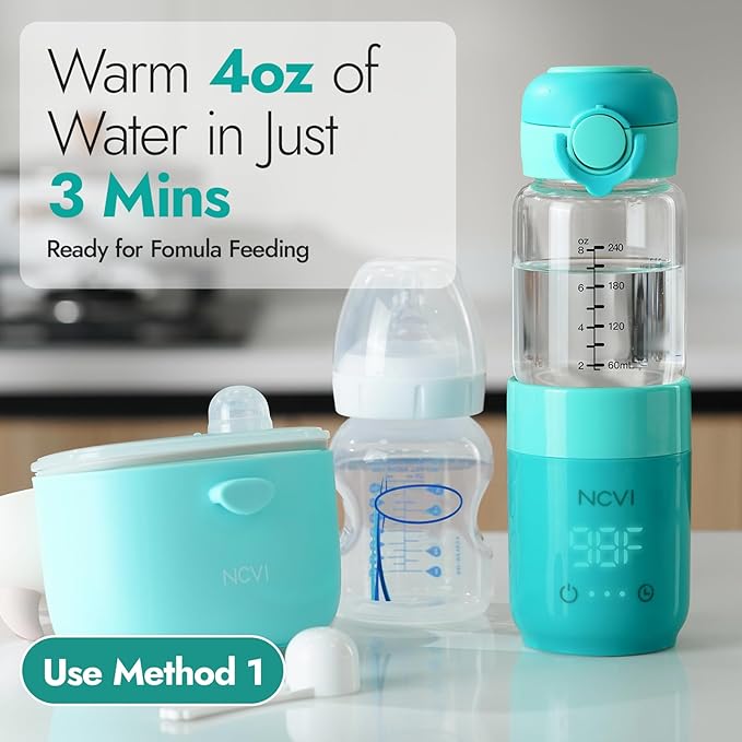 NCVI Portable Glass Bottle Warmer for Baby Travel on The Go, Car USB Breastmilk Warmer Battery Powered, Airplane Cordless Fast Water Warmer for Formula Bottles of Narrow&Wide Mouth, Dual-use Design