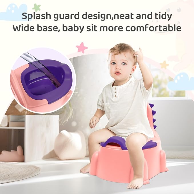 Potty Seat Baby Training Chair Boys Girls Toddler Dinosaur Comfortable children 1-5 years old Baby toilet Animal seat with lid back potty trainer (Pink)