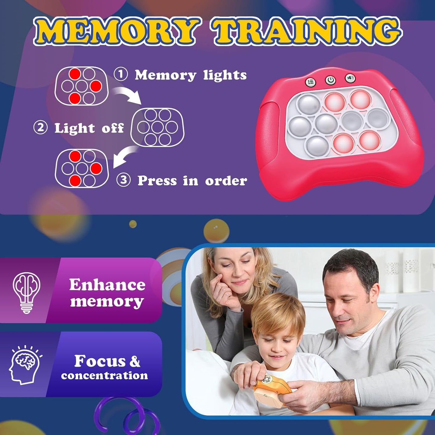 Pop Fidget Toys, Quick Push Pop Pro Light Up Game, Bubble Pop Fidget Game Controller Handheld Travel Game Toys for Kids 3-12 Years Old