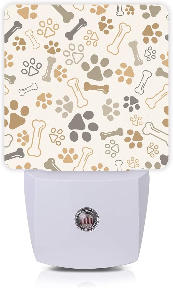 Dog Cat Paw Print Bones Night Light Plug-in LED Nightlights Auto Sensor Night Lamp Dusk-to-Dawn Lamp Home Decor for Nursery Children Girls Boys