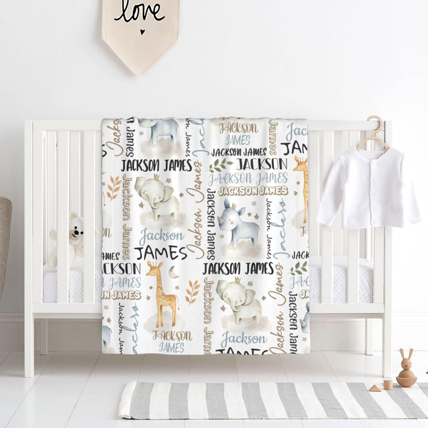 Personalized Safari Animal Swaddle Blanket - Custom Blanks for Boys, Name Blanket for Toddlers & Newborns