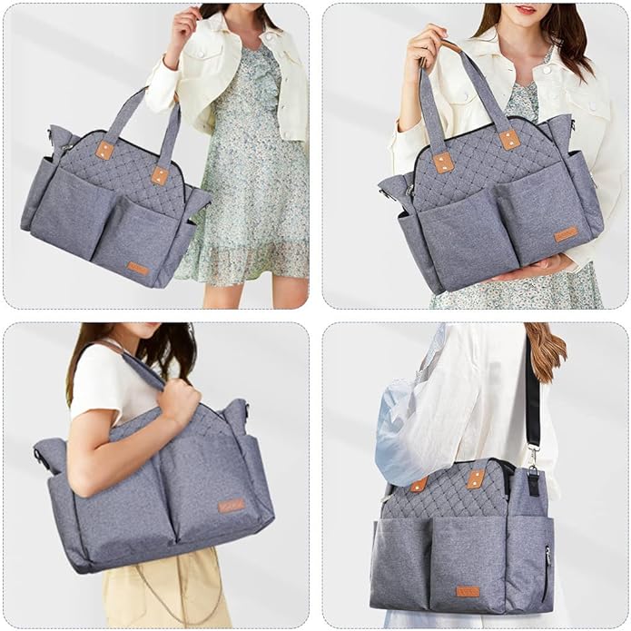 Lekebaby Diaper Bag Tote, Large Diaper Bags Waterproof,Large Mommy Bag Tote Bag Handbag Pink Travel, Black and Beige