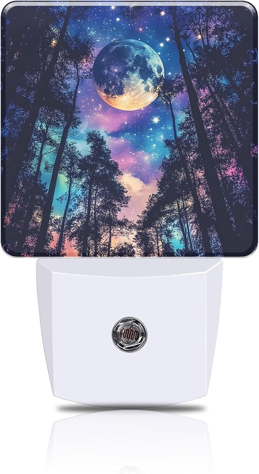 Starry Sky Night Light Moon and Forest Night Lights Plug into Wall Smart Dusk to Dawn Sensor 0.5W Energy Efficient Led Lamp for Men Women Bedroom Bathroom Hallway Stairway Decor