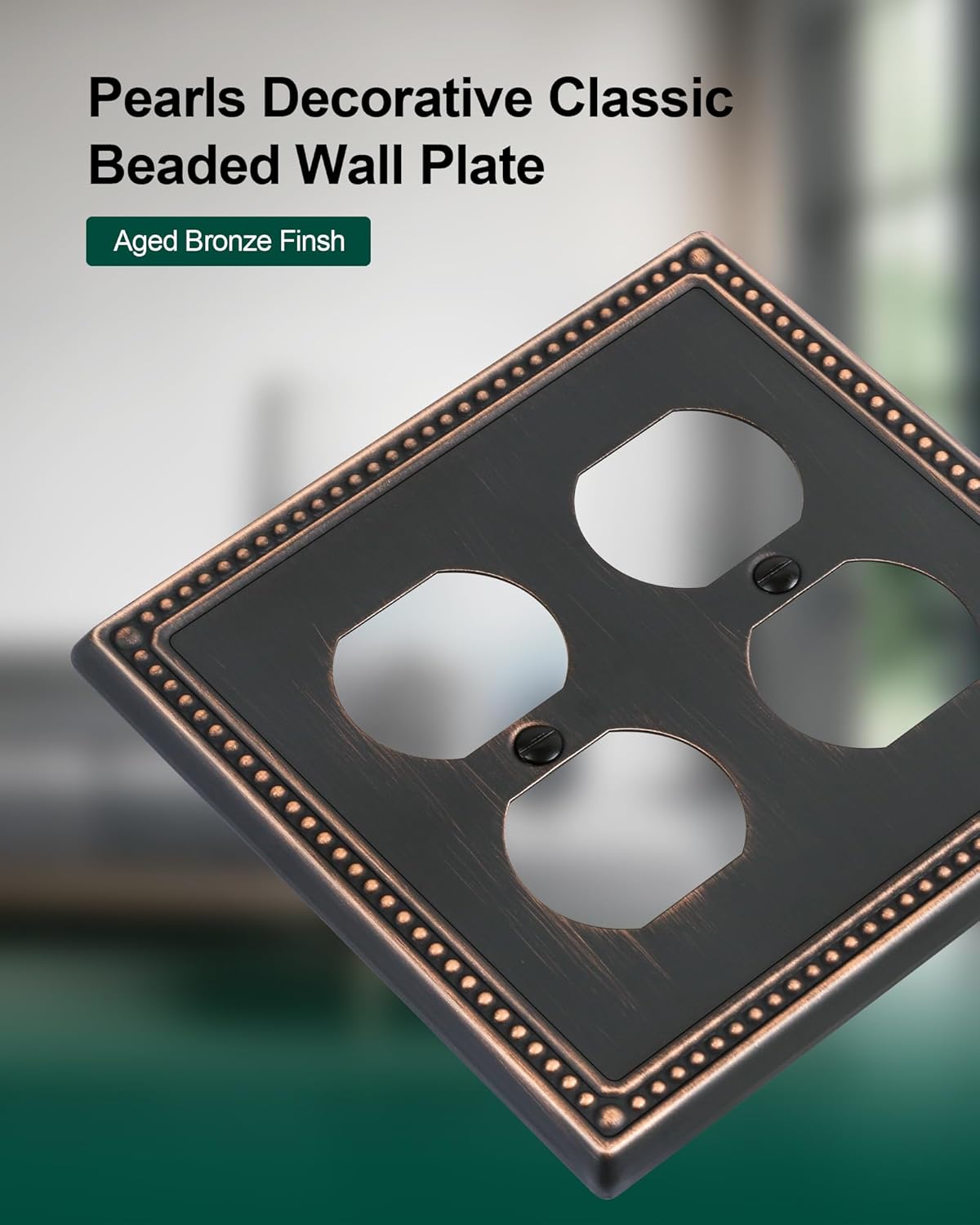 2-Pack Double Duplex Outlet Cover, Aged Bronze Metal Switch Plates and Outlet Covers, Pearls Decorative Wall Plates for Electrical Outlets, 2 Gang Receptacle Cover, Corrosion Resistant