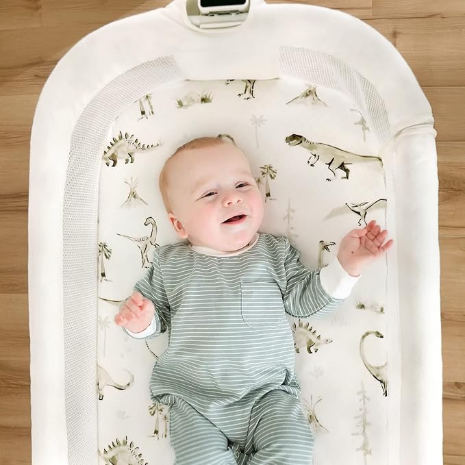 Stretch Ultra Soft Fitted Bassinet Sheet Set 2 Pack, Universal Fit for Bassinets Baby Cradle Moses Basket Oval Rectangle Mattress Safe and Snug, Dinosaur