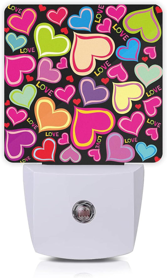 Colorful Heart Night Light,Plug in Night Lights 0.5W Sleep Friendly for Boys Girls Led Night Light Dusk to Dawn Sensor Nightlight for Stairway/Hallway/Kitchen