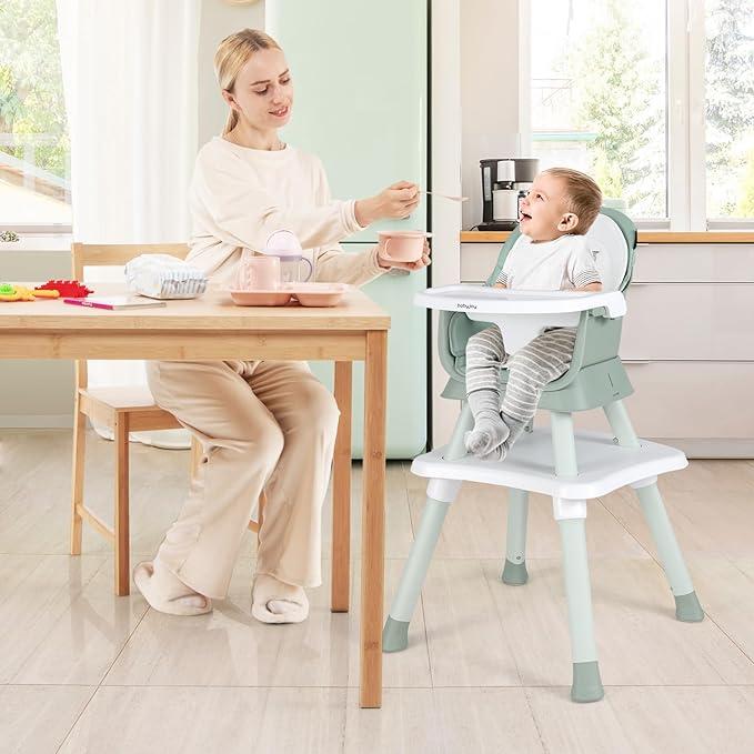 BABY JOY Baby High Chair, 8 in 1 Convertible Highchair for Babies & Toddlers | Booster Seat | Table and Chair Set | Building Block Table | Toddler Chair with Safety Harness, Removable Tray (Green)