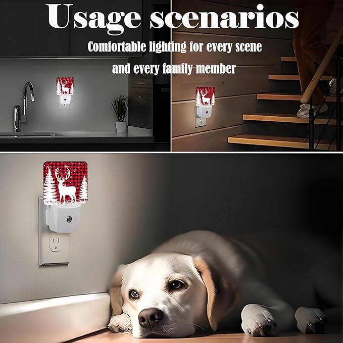 Silhouette Christmas Elk Night Light,Plug Into Wall Decor for Stairway,Hallway,Kitchen,Dusk to Dawn Sensor Nightlights for Boys/Girls/Women/Men Room Gifts