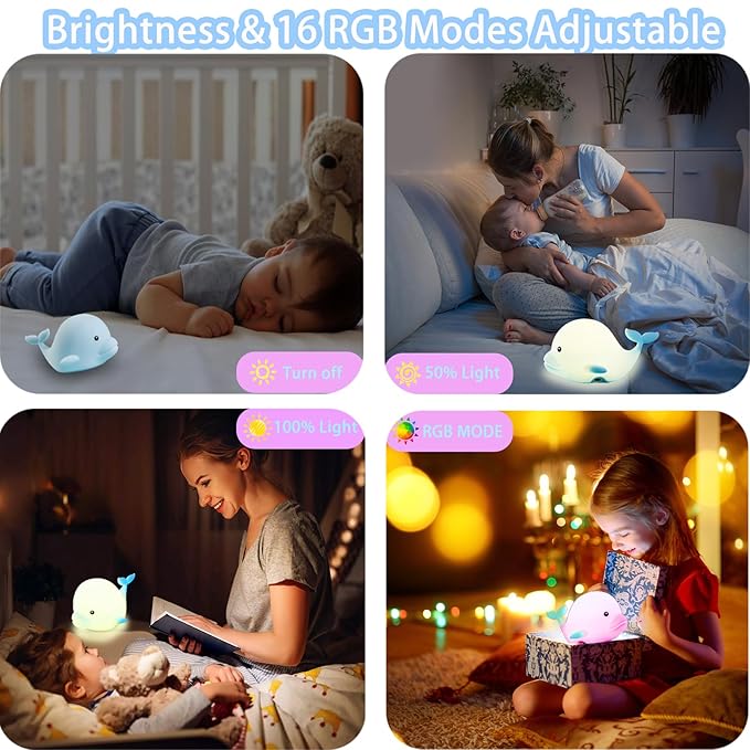 Dolphin Night Light for Kids Cute Night Light,16 Colors Silicone Dimmable Baby Night Lights for Nursery, Rechargeable Nightlight for Kids Room,Gifts Stuff for Boys Girls Baby,Toddler Decor