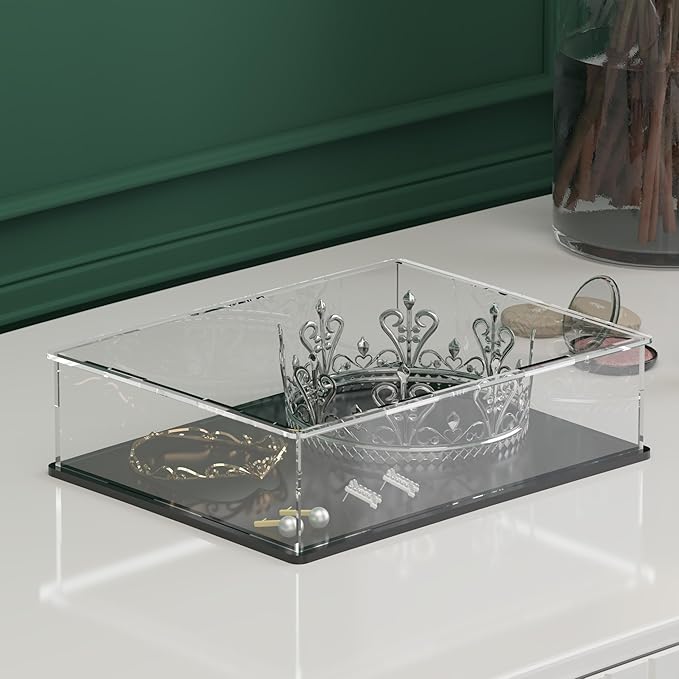 SVENJBB Large Display Case for Display, 16x13x4 Inch Acrylic Box for Book and Map, Clear Acrylic Display Cases with Matte Black Base for Collection Protection and Storage