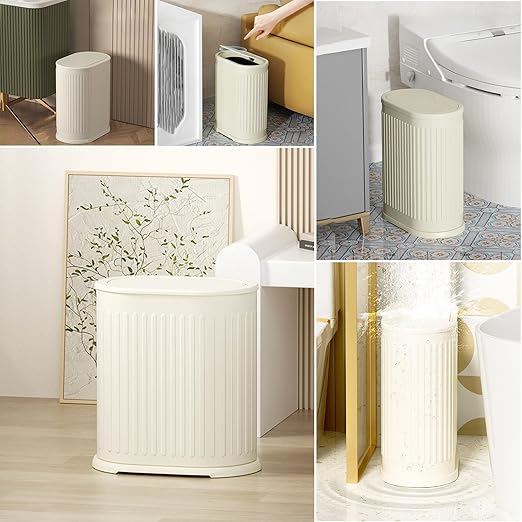 1.6 Gallon Trash Can with Lid, Small Bathroom Trash Can Wastebasket, Slim Garbage Can with Inner Bucket, Press Top Lid Garbage Container Bin for Kitchen, Home, Office, Bedroom, Living Room