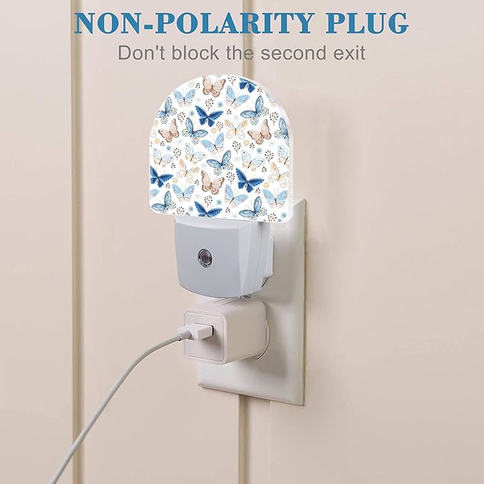 Plug in Night Lights Vintage Blue and Brown Butterflies Nightlight Plug Into Wall Dusk to Dawn Sensor LED Night Light for Kid Girls Boys Room Decor,Hallway,Kitchen,Bathroom,Nursery,Stairs