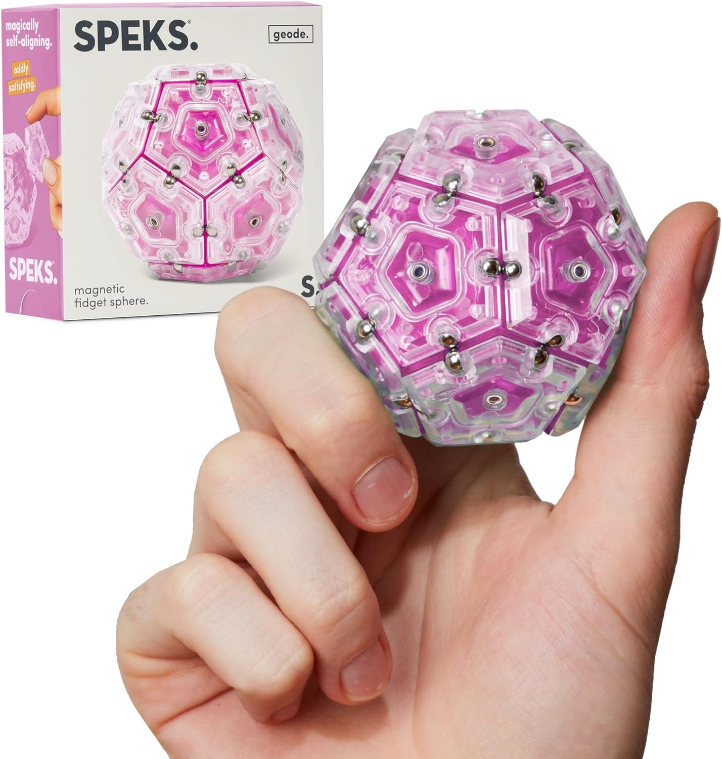 Speks Geode Sphere Magnetic Fidget Toy for Adults | Quiet Adult Sensory Toy for Stress Relief & Anxiety, Office Desk Toy & Top Gadget Gift Idea | Rose, 12-Piece Set