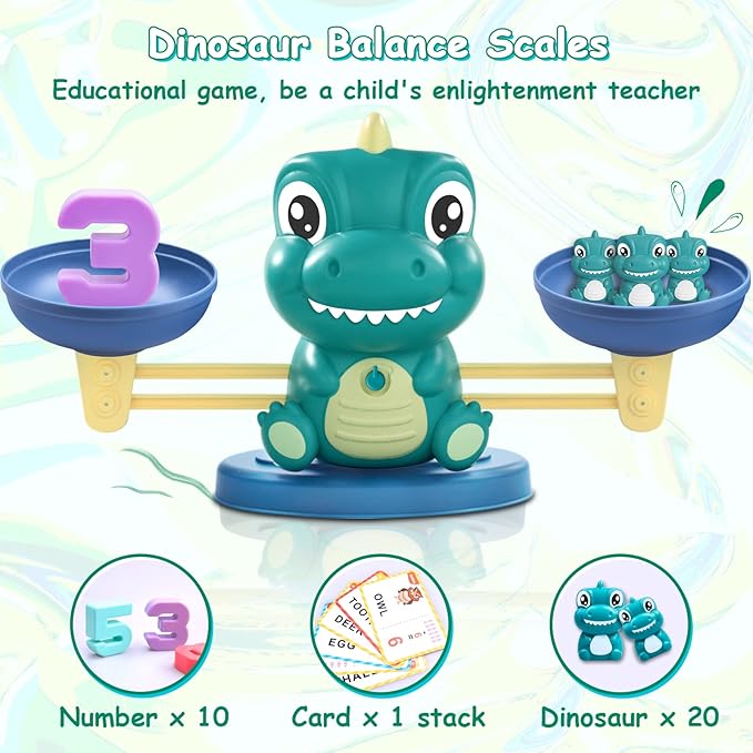 Dinosaur Math Balance Toys - Montessori Toys for 3 Years Old Kids, Learning and Educational Toys for Boys and Girls - Birthday Gifts for 4 5 6 7 Year Old Boys