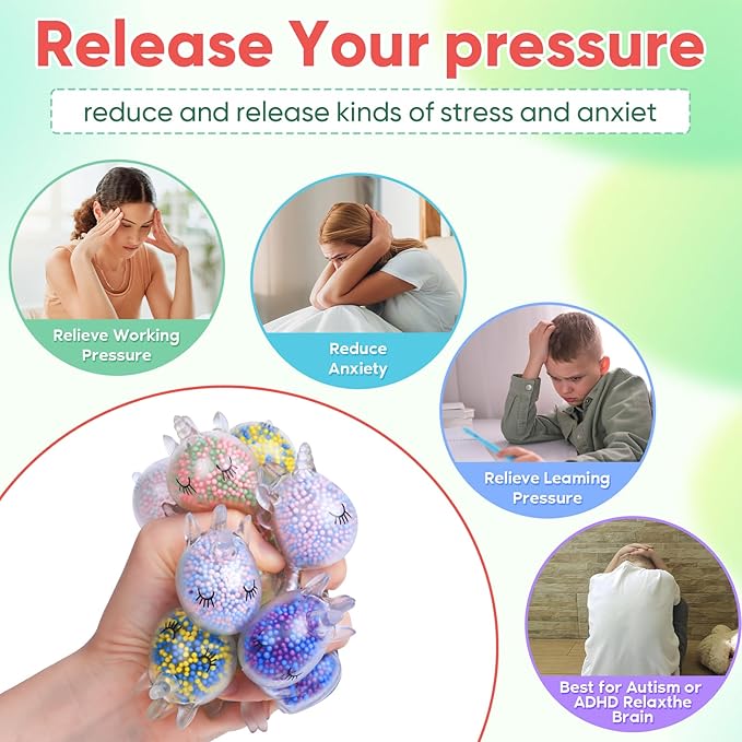 12 Pack Fidget Stress Balls for Kids Adults, Stress Relief Stress Ball, Bulk Squishy Squeeze Ball Set and Birthday Party Favors