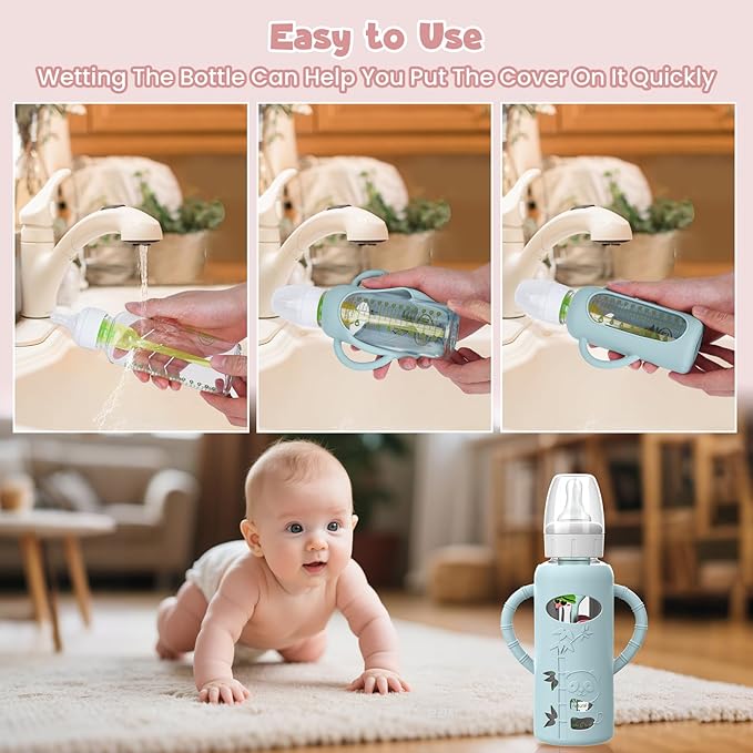 3 PCS Dr Brown Glass Bottles Silicone Sleeves, Compatible with Dr Browns Glass Bottles 4 oz, Anti-Drop Dr Brown Baby Bottles Sleeves with Handles, Heat-Insulating and Easy to Clean