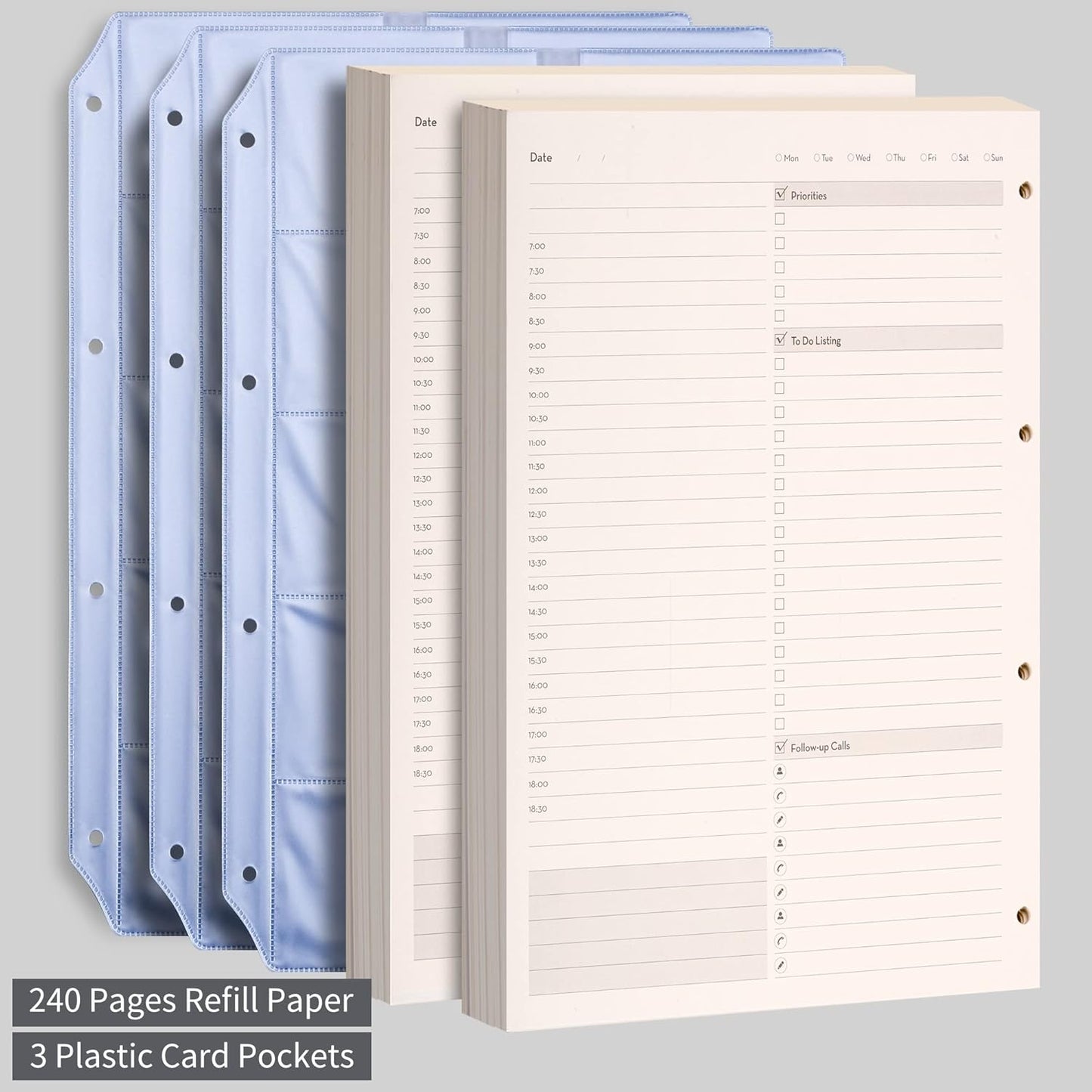 EMSHOI Undated Daily Planner 8.5" X 11", A4 To Do List Notepad, 240 Refill Pages Ring Binder Planner, Hardcover Leather Appointment Book for Work, with Yearly Schedule, Habit Tracker, Black