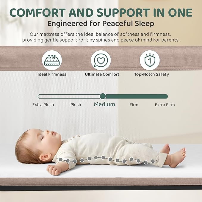 Cowiewie Bassinet Bedside Sleeper, Portable, Breathable, Adjustable Baby Bedside Bassinet for Peaceful Nights, Beige